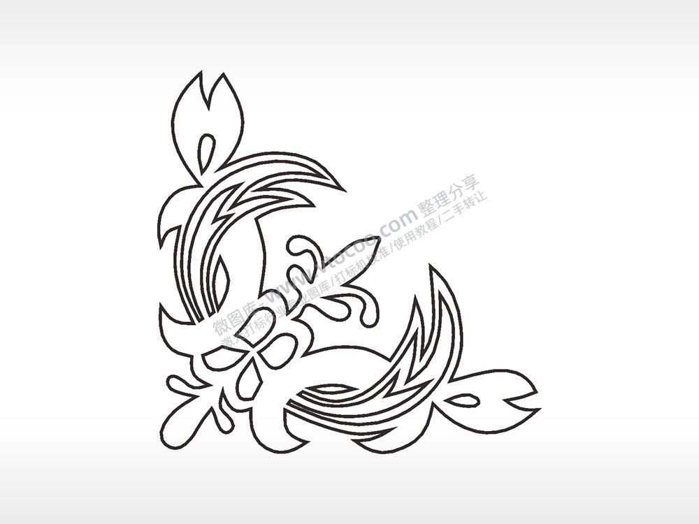 美丽角花对角花边简笔画边框大全AI8.0格式激光打标文件通用矢量图