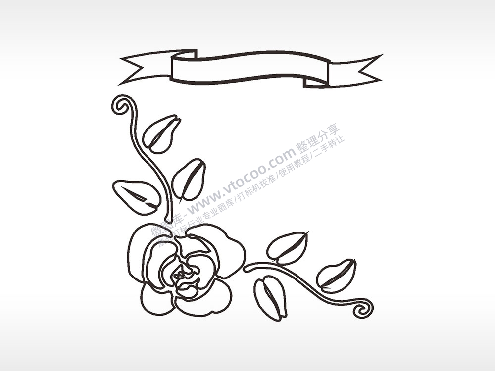 丝带玫瑰花枝边角简笔画边框大全AI8.0格式激光打标文件通用矢量图