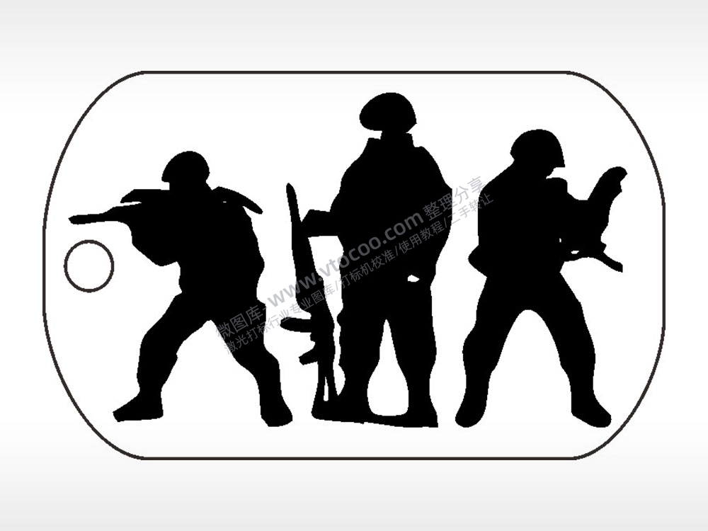 士兵剪影钛钢军牌项链AI8.0格式激光打标文件通用矢量图