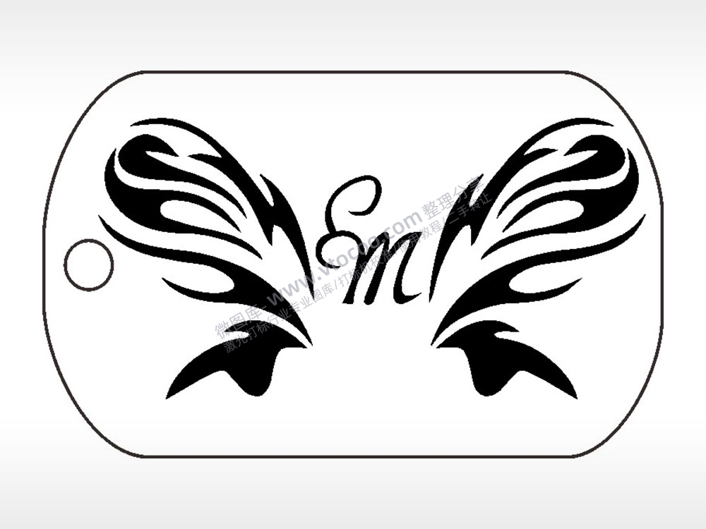 翅膀m钛钢军牌项链AI8.0格式激光打标文件通用矢量图