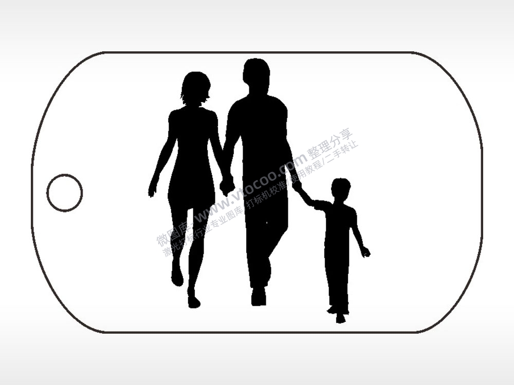 一家三口钛钢军牌项链AI8.0格式激光打标文件通用矢量图