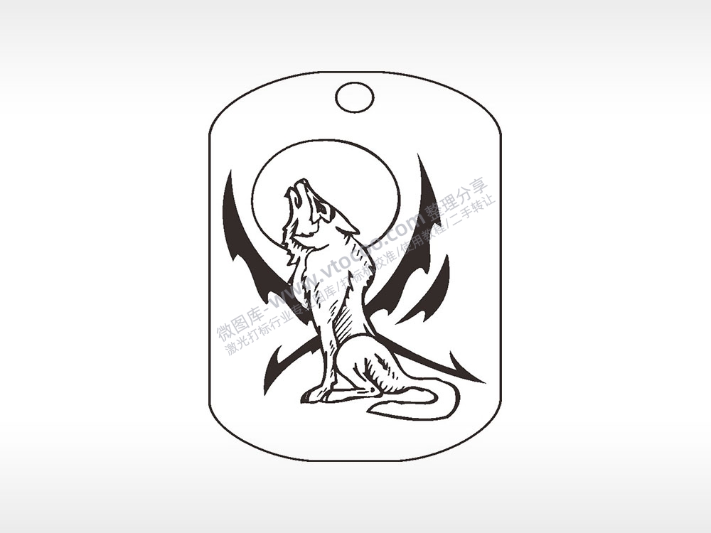 狼嚎猛兽钛钢军牌项链AI8.0格式激光打标文件通用矢量图