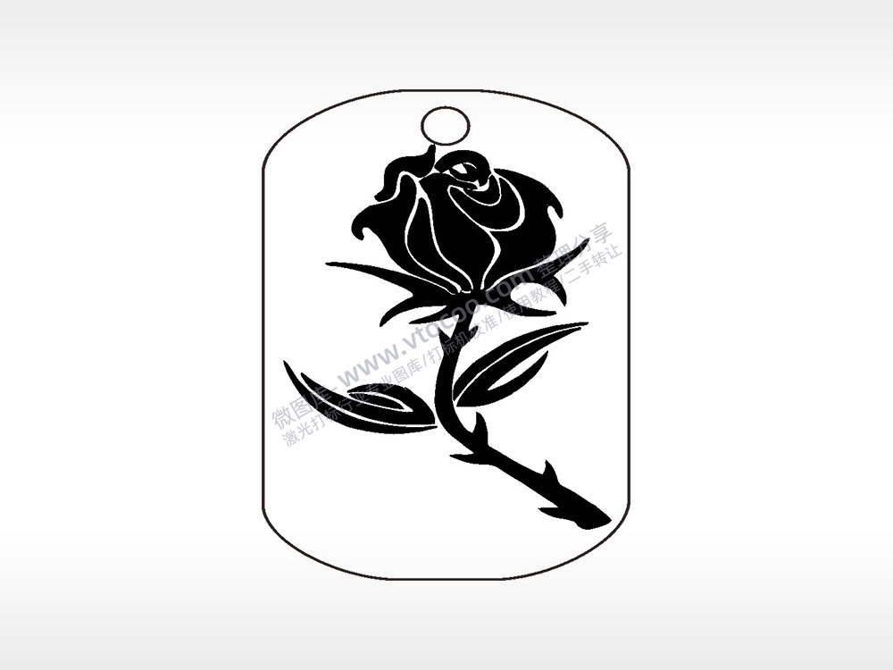 玫瑰花带刺钛钢军牌项链AI8.0格式激光打标文件通用矢量图