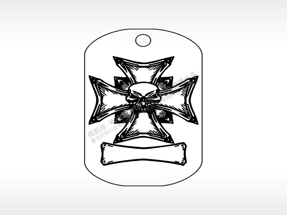 十字架骷髅钛钢军牌项链AI8.0格式激光打标文件通用矢量图
