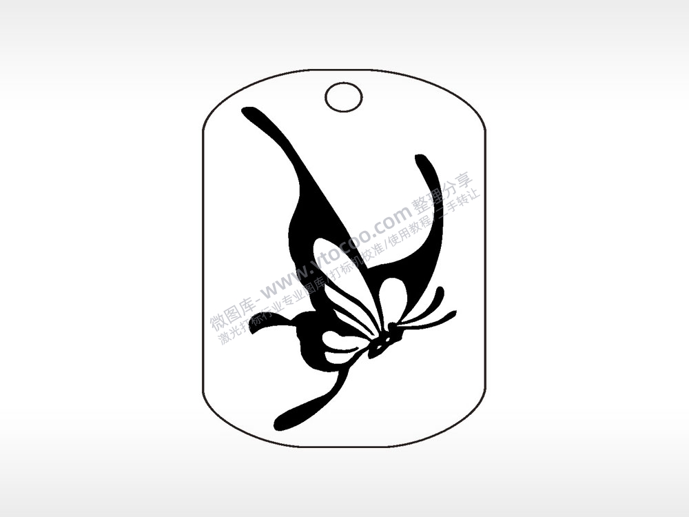 蝴蝶翩翩飞舞钛钢军牌项链AI8.0格式激光打标文件通用矢量图