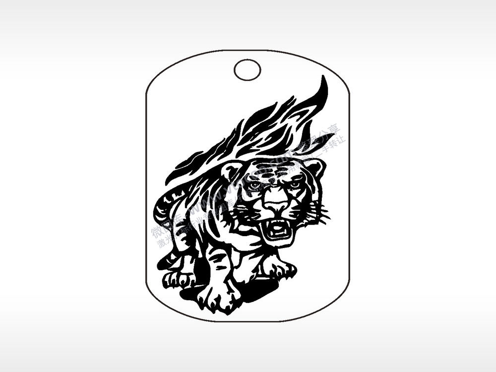 老虎猛虎下山钛钢军牌项链AI8.0格式激光打标文件通用矢量图