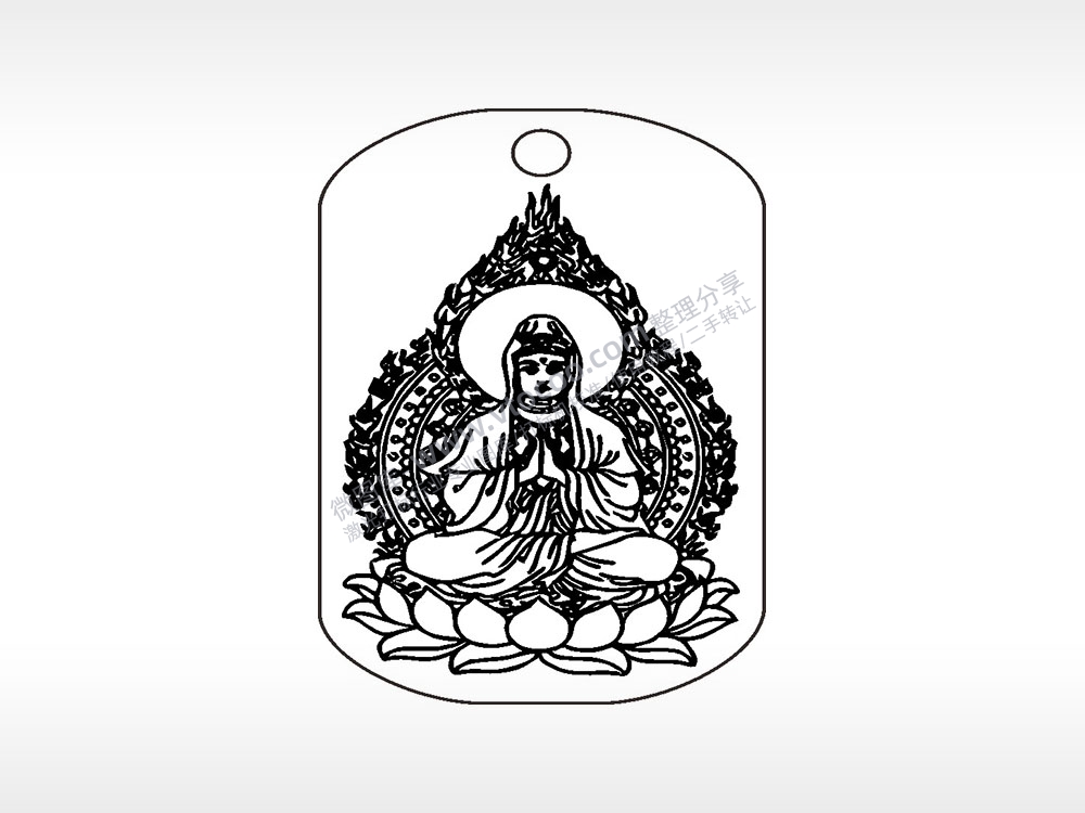 观音菩萨钛钢军牌项链AI8.0格式激光打标文件通用矢量图