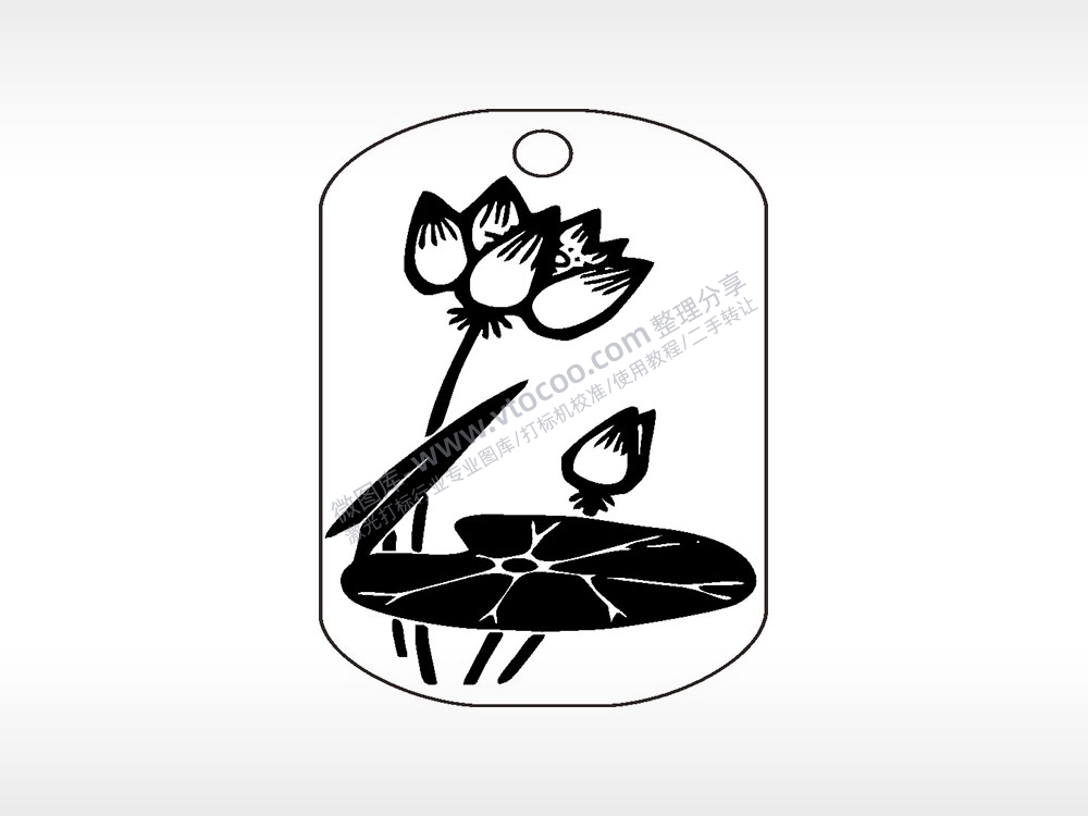 荷花莲花植物钛钢军牌项链AI8.0格式激光打标文件通用矢量图