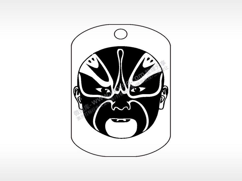 中国戏曲京剧脸谱钛钢军牌项链AI8.0格式激光打标文件通用矢量图