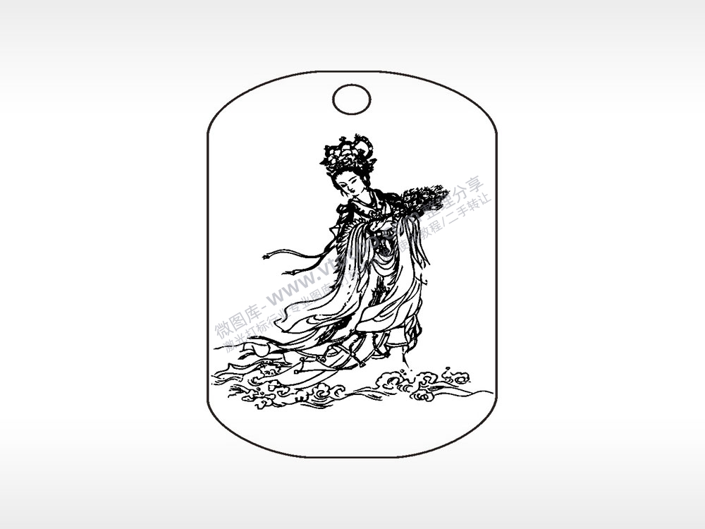 仙女腾云驾雾钛钢军牌项链AI8.0格式激光打标文件通用矢量图