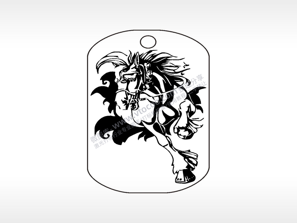 骏马奔腾马蹄钛钢军牌项链AI8.0格式激光打标文件通用矢量图