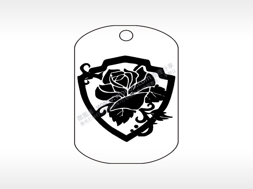 玫瑰花盾牌钛钢军牌项链AI8.0格式激光打标文件通用矢量图