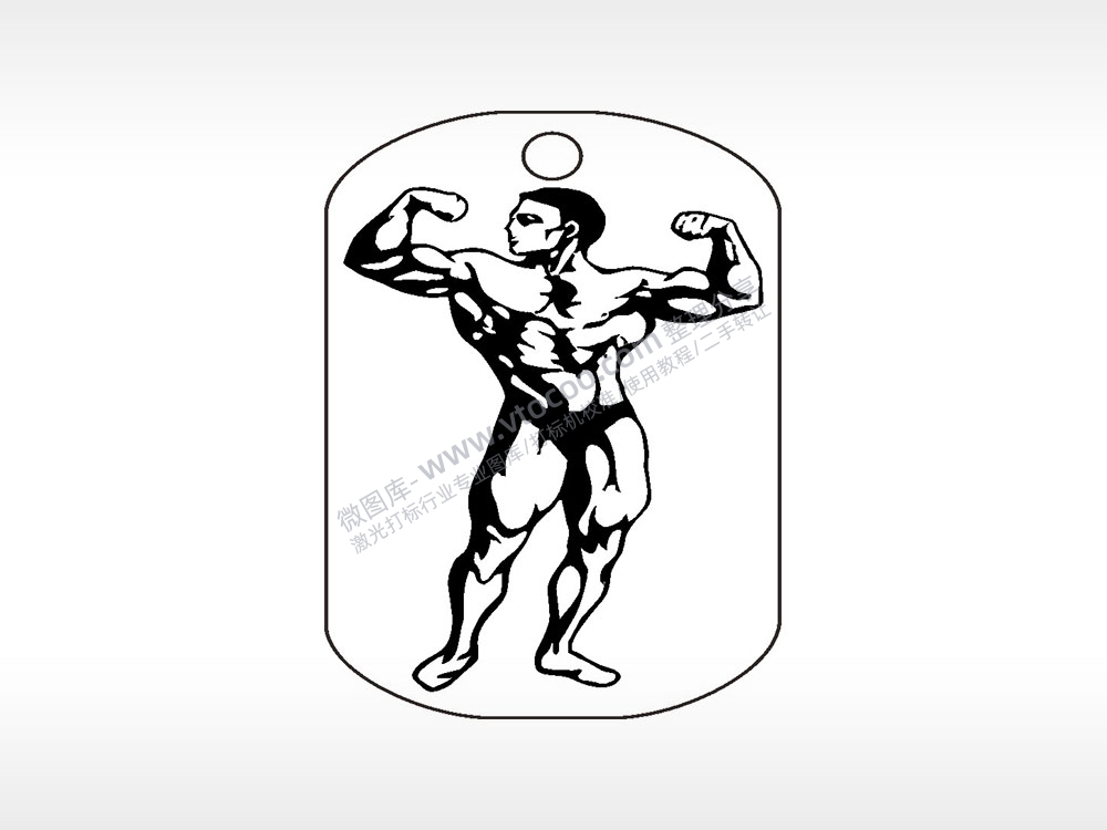 健美肌肉男钛钢军牌项链AI8.0格式激光打标文件通用矢量图