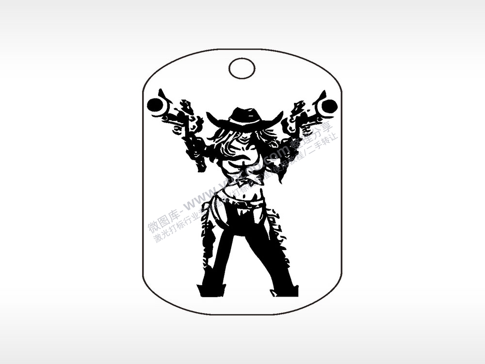 女牛仔双枪钛钢军牌项链AI8.0格式激光打标文件通用矢量图