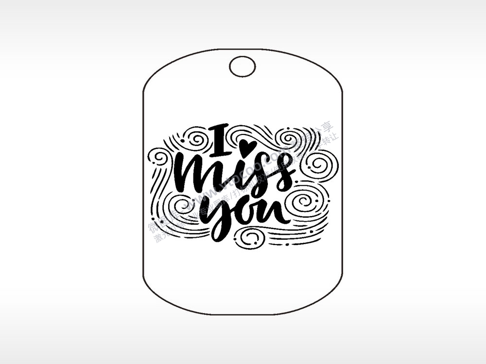 I miss you我想你钛钢军牌项链AI8.0格式激光打标文件通用矢量图