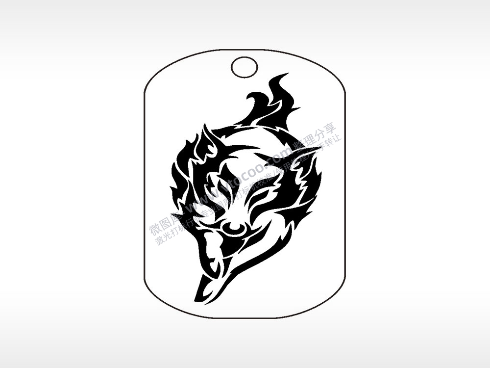 狼动物钛钢军牌项链AI8.0格式激光打标文件通用矢量图