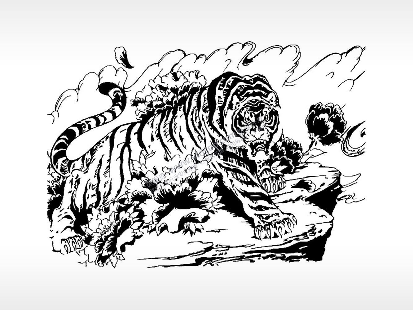 猛虎下山老虎猛兽飞禽走兽PLT格式激光打标文件通用矢量图