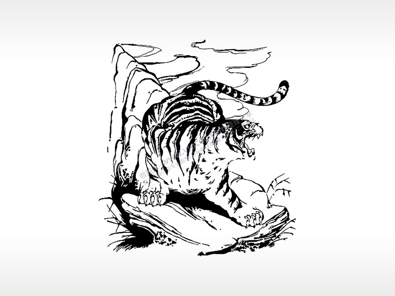 猛虎下山猛兽老虎动物飞禽走兽AI8.0格式激光打标文件通用矢量图