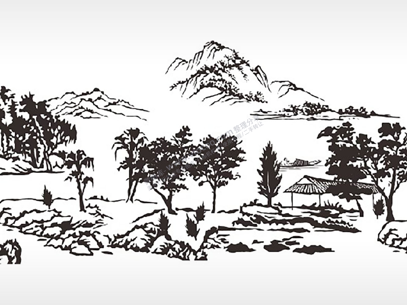 郊外泼墨山水画匾额PLT格式激光打标文件通用矢量图