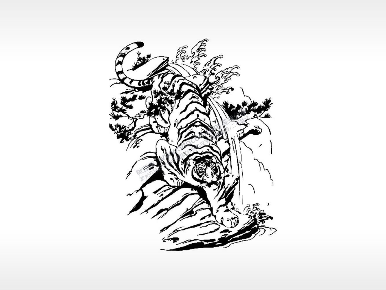 猛虎下山老虎动物飞禽走兽PLT格式激光打标文件通用矢量图