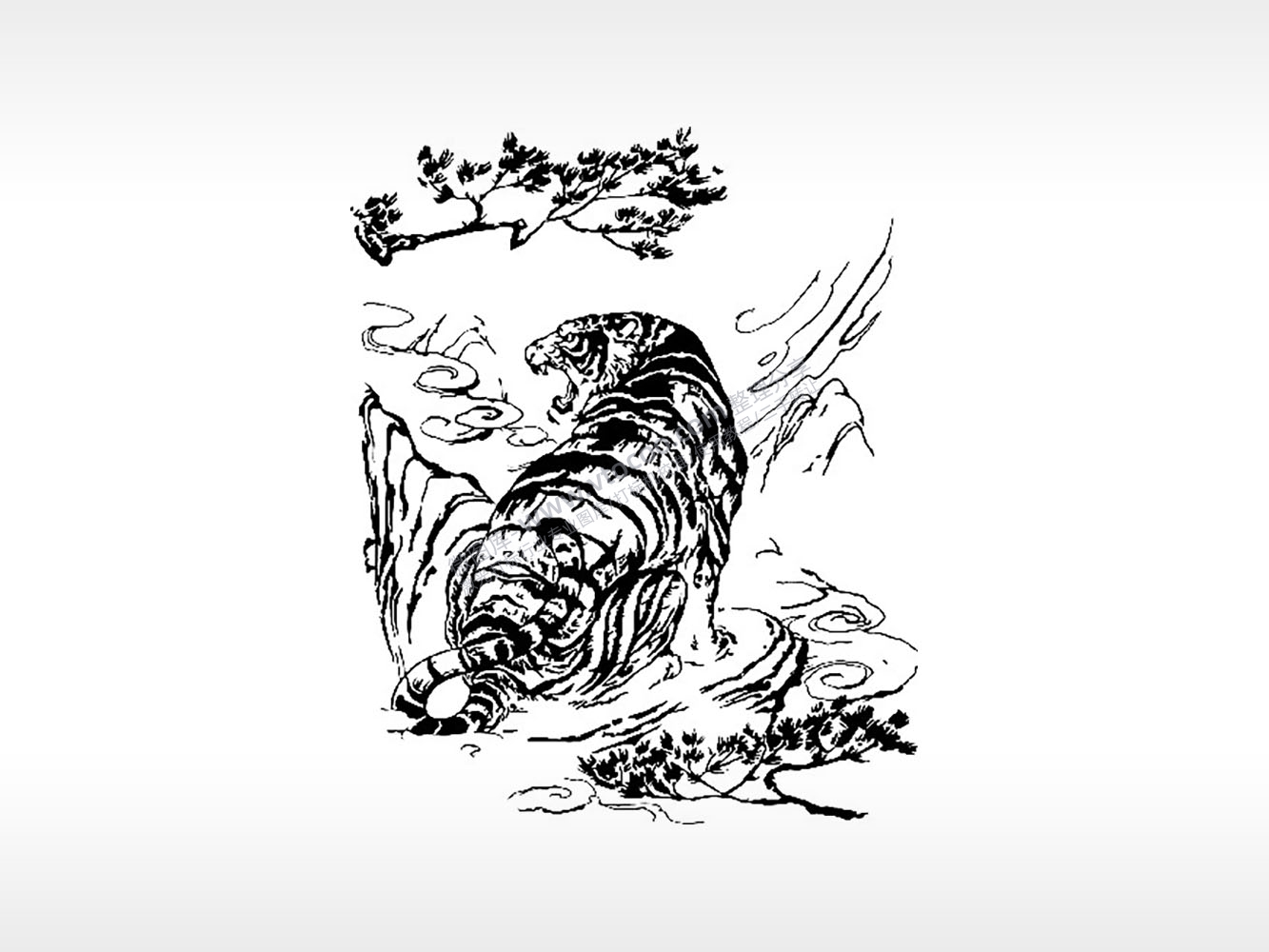 老虎咆哮动物飞禽走兽PLT格式激光打标文件通用矢量图