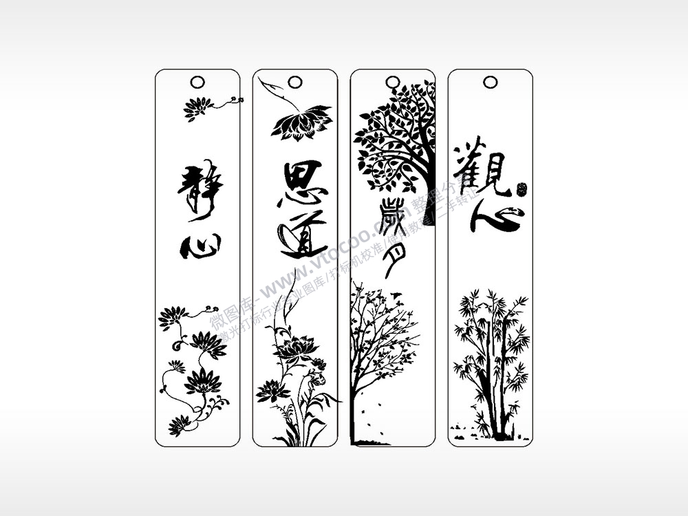 精心四道岁月古风书签AI8.0格式激光打标文件通用矢量图