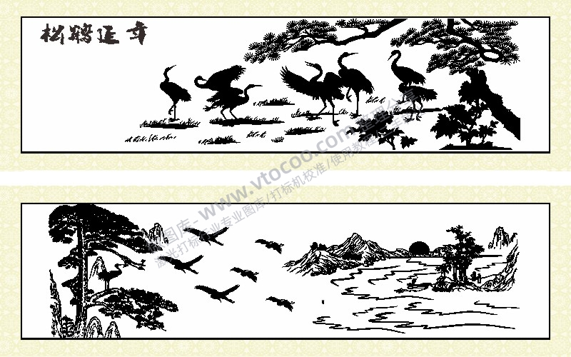 松鹤延年剪纸山水画水墨画AI8.0格式激光打标文件通用矢量图