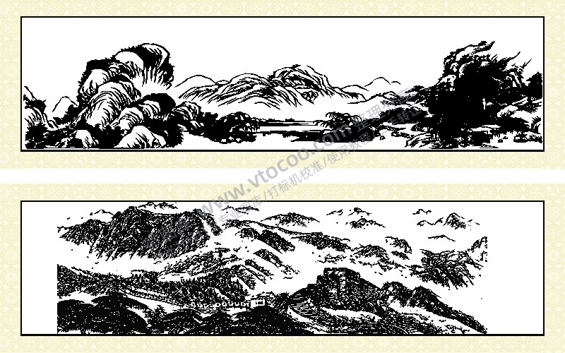 长城山水匾额水墨画AI8.0格式激光打标文件通用矢量图