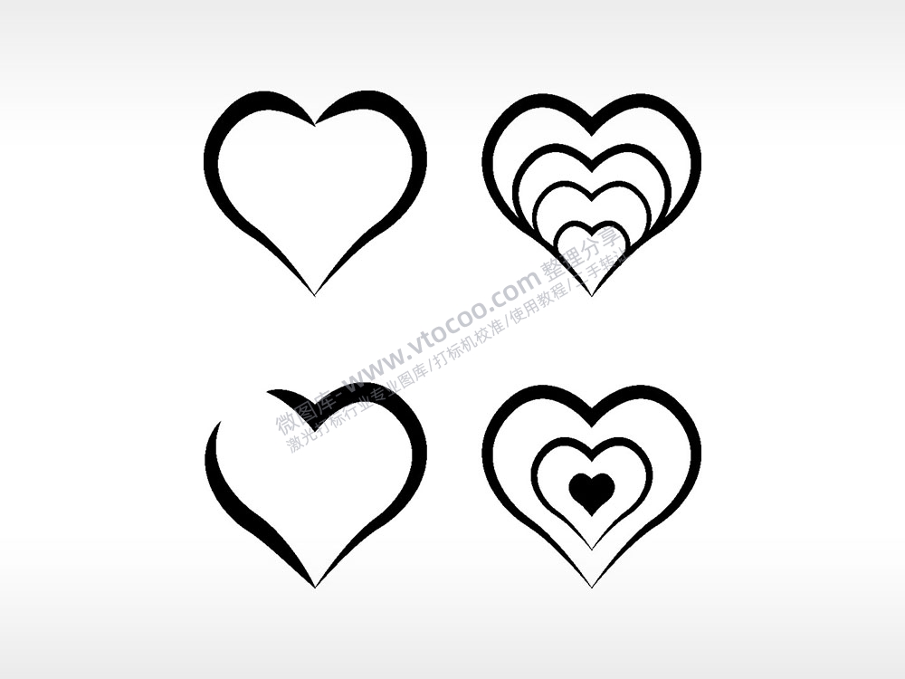 爱心多形状投影组合心型爱情AI8.0格式激光打标文件通用矢量图