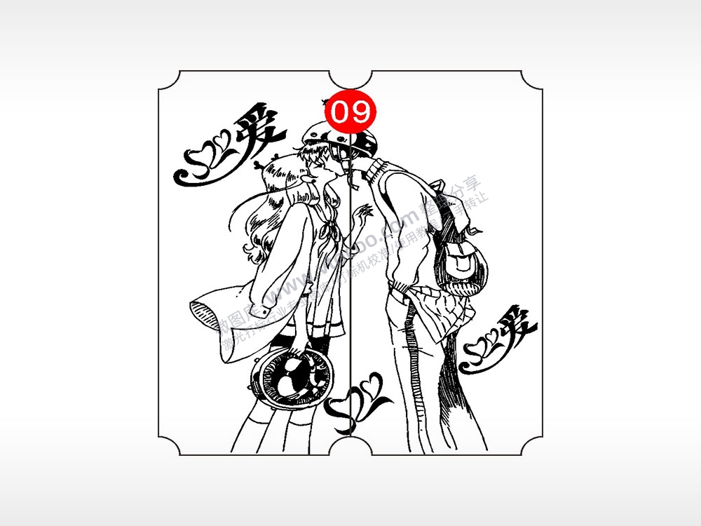 爱情青春恋爱情侣AI8.0格式激光打标文件通用矢量图