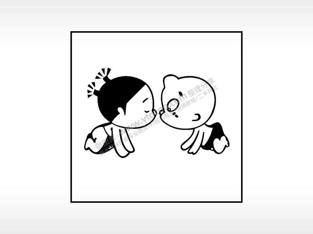 小破孩卡通人物生日礼物AI8.0格式激光打标文件通用矢量图