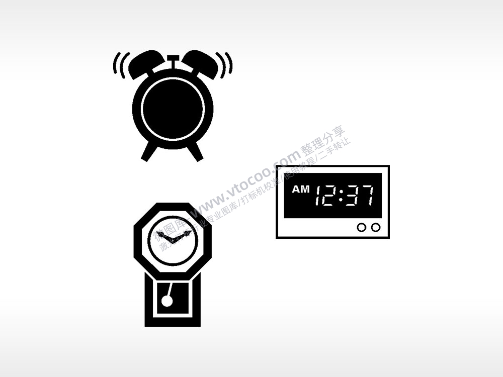 闹钟时钟表日常生活大全AI8.0格式激光打标文件通用矢量图