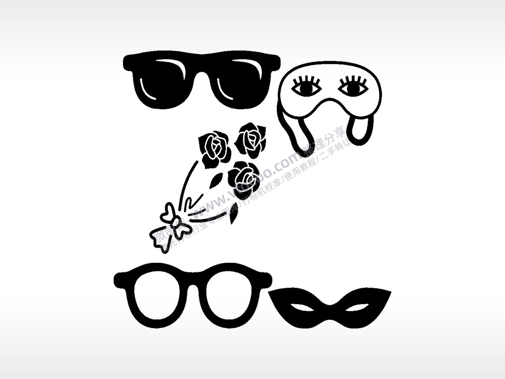 眼镜墨镜眼罩玫瑰花日常生活大全AI8.0格式激光打标文件通用矢量图