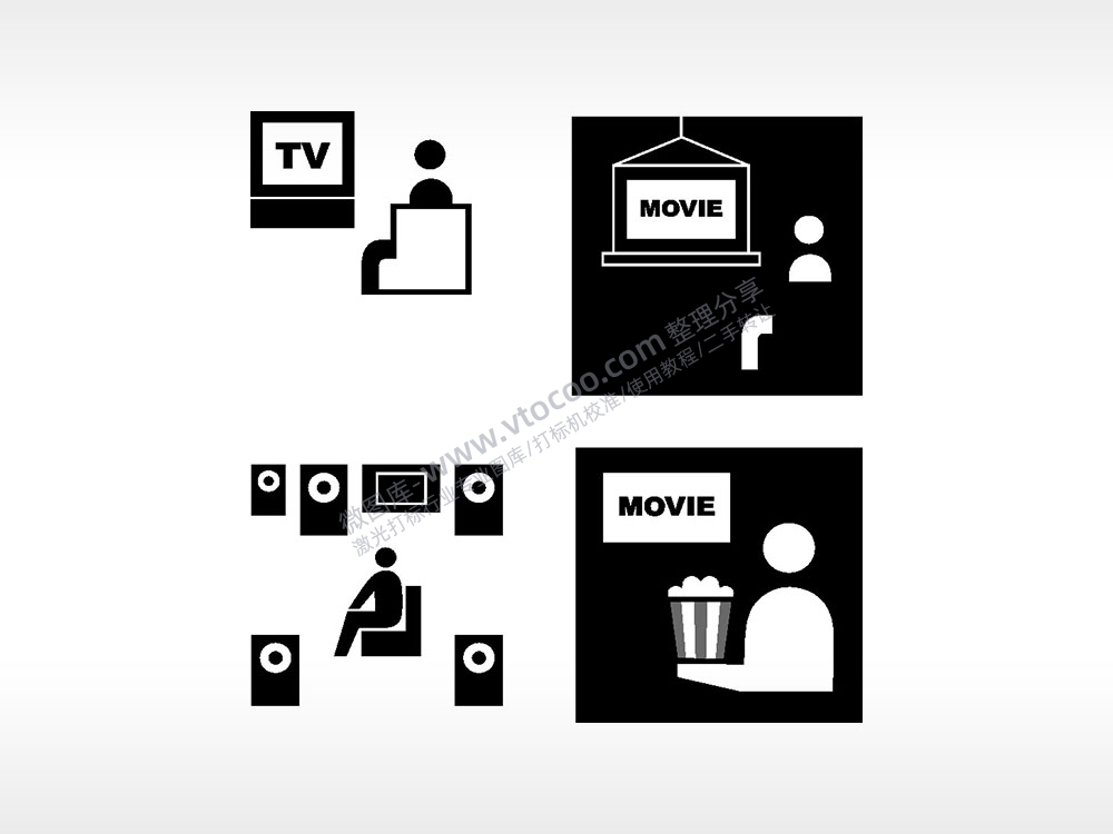 看电影音响MOVIE看电视日常生活大全AI8.0格式激光打标文件通用矢量图