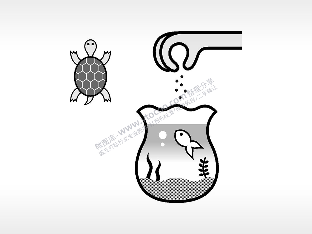 喂鱼饵乌龟日常生活大全AI8.0格式激光打标文件通用矢量图