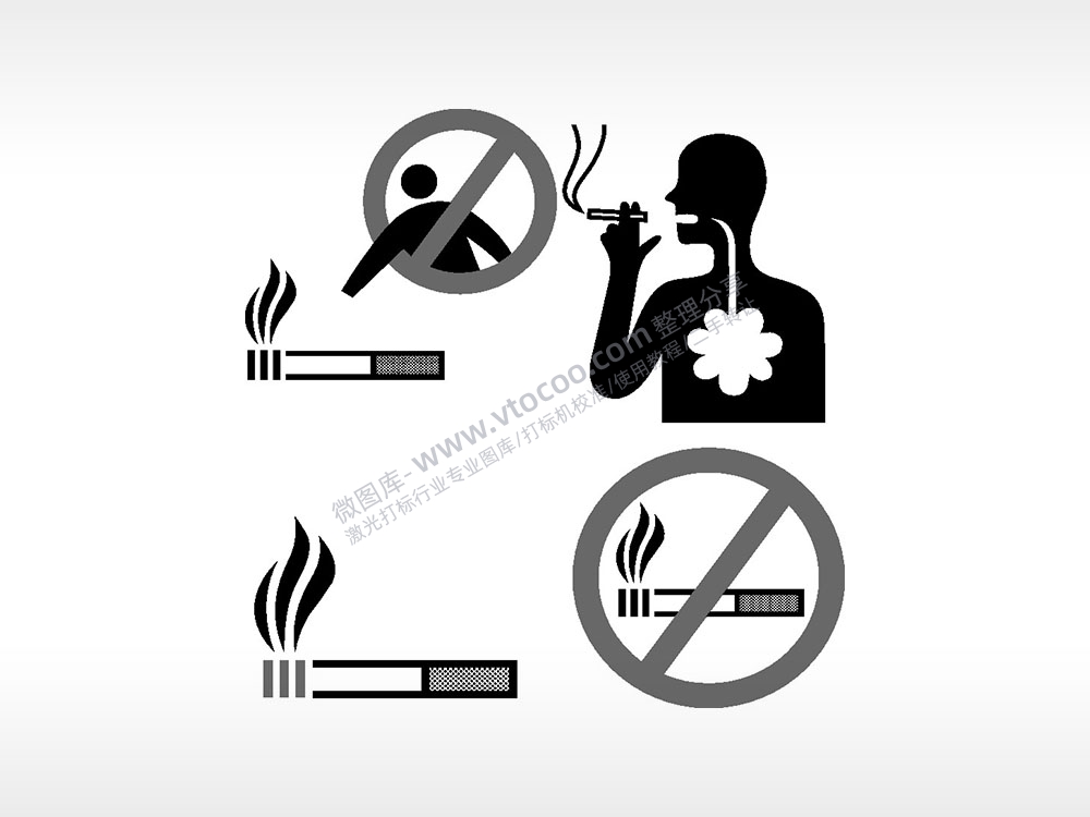 戒指吸烟不能吸烟日常生活大全AI8.0格式激光打标文件通用矢量图