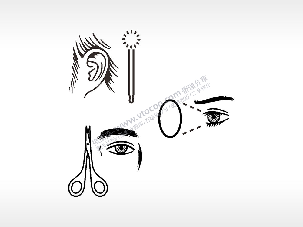 掏耳朵修眉毛眼睛日常生活大全AI8.0格式激光打标文件通用矢量图