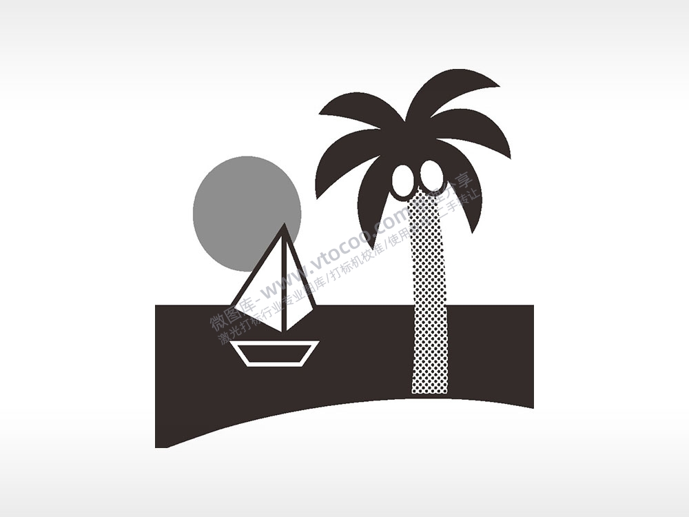 海滩椰子树帆船日常生活大全AI8.0格式激光打标文件通用矢量图