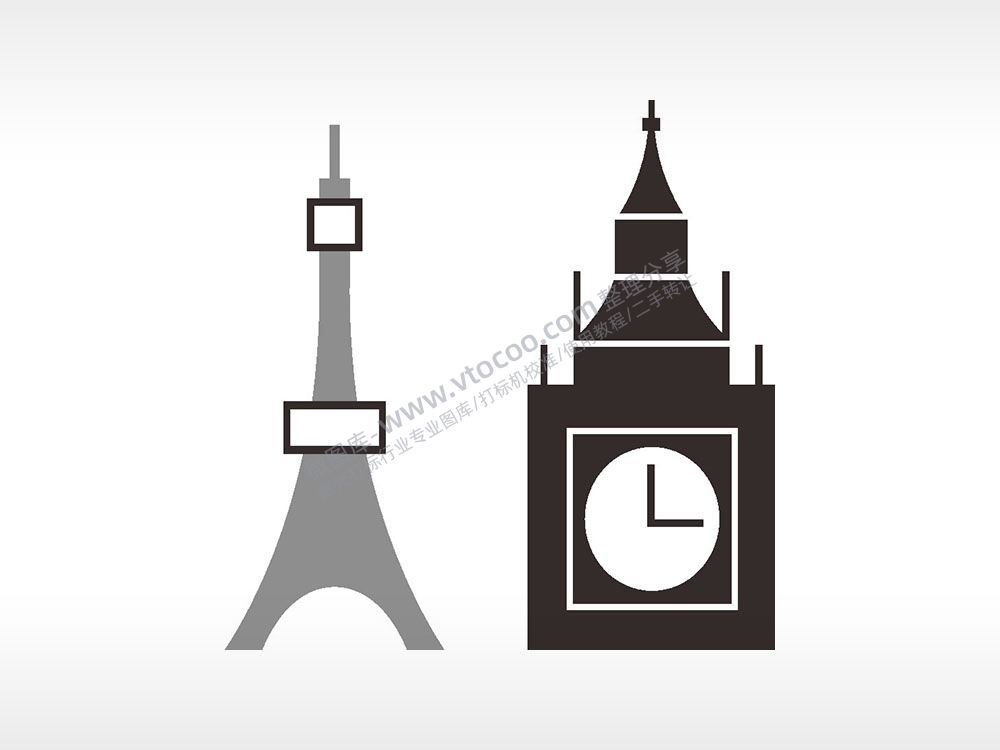 铁塔时钟楼日常生活大全AI8.0格式激光打标文件通用矢量图