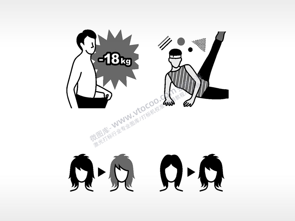 暴瘦18kg瑜伽发型日常生活大全AI8.0格式激光打标文件通用矢量图