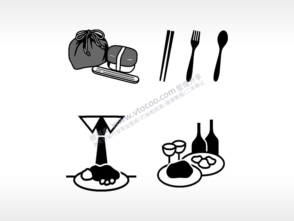 汤勺叉筷子喝酒便当日常生活大全AI8.0格式激光打标文件通用矢量图