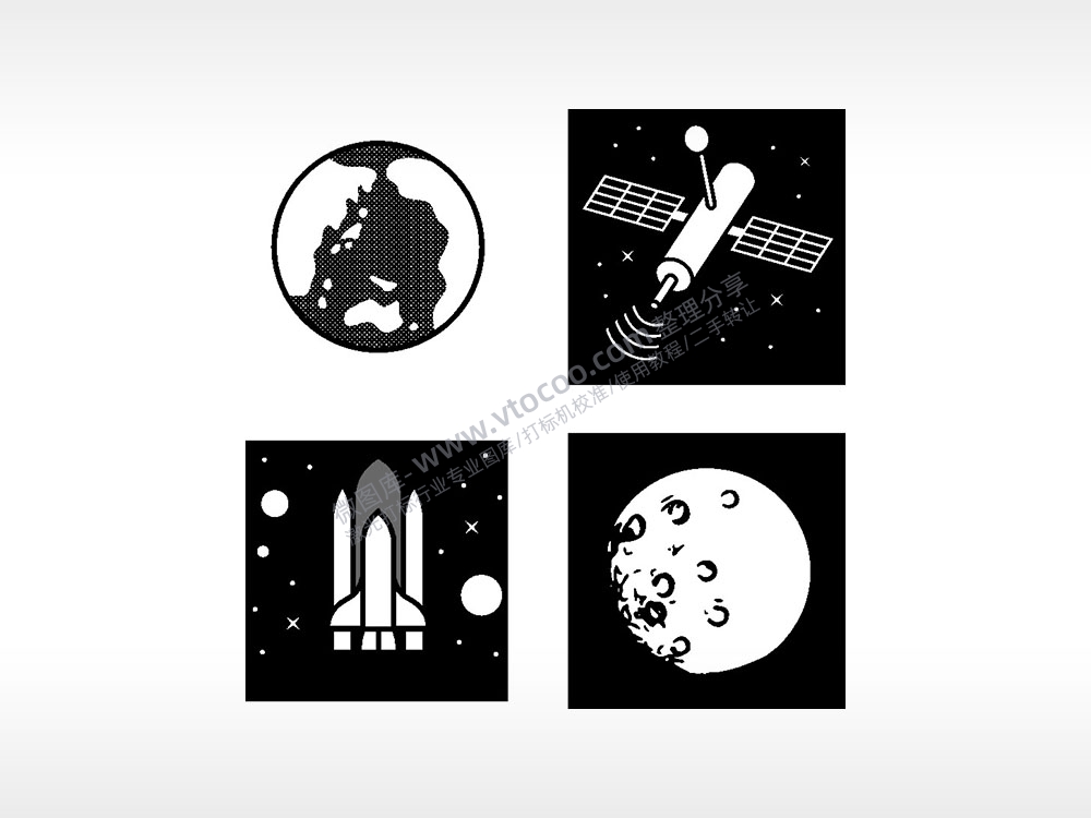 地球火箭月亮卫星日常生活大全AI8.0格式激光打标文件通用矢量图