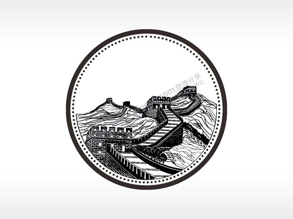 万里长城游戏硬币园项链AI8.0格式激光打标文件通用矢量图