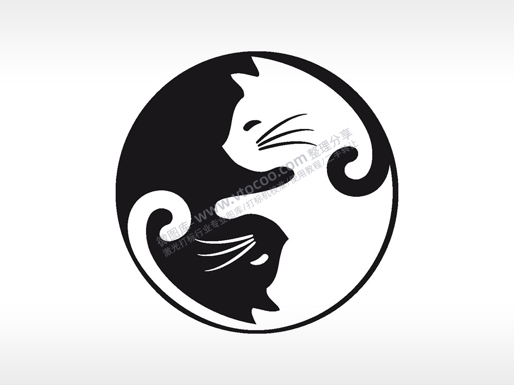 阴阳太极猫咪游戏硬币园项链AI8.0格式激光打标文件通用矢量图