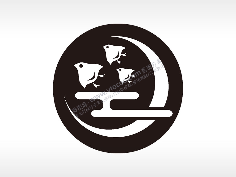 3只小鸟月亮游戏硬币园项链AI8.0格式激光打标文件通用矢量图