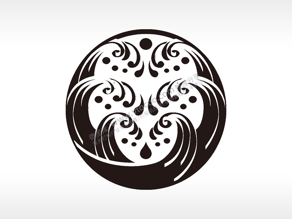 海波浪纹游戏硬币园项链AI8.0格式激光打标文件通用矢量图