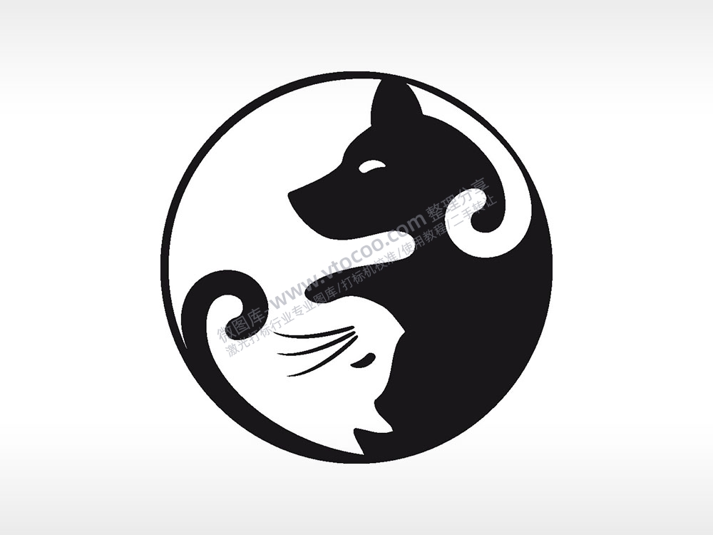 阴阳太极猫咪游戏硬币园项链AI8.0格式激光打标文件通用矢量图