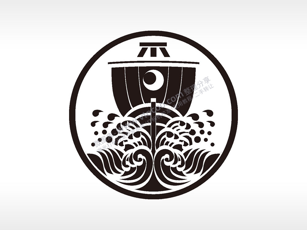 帆船海浪游戏硬币园项链AI8.0格式激光打标文件通用矢量图