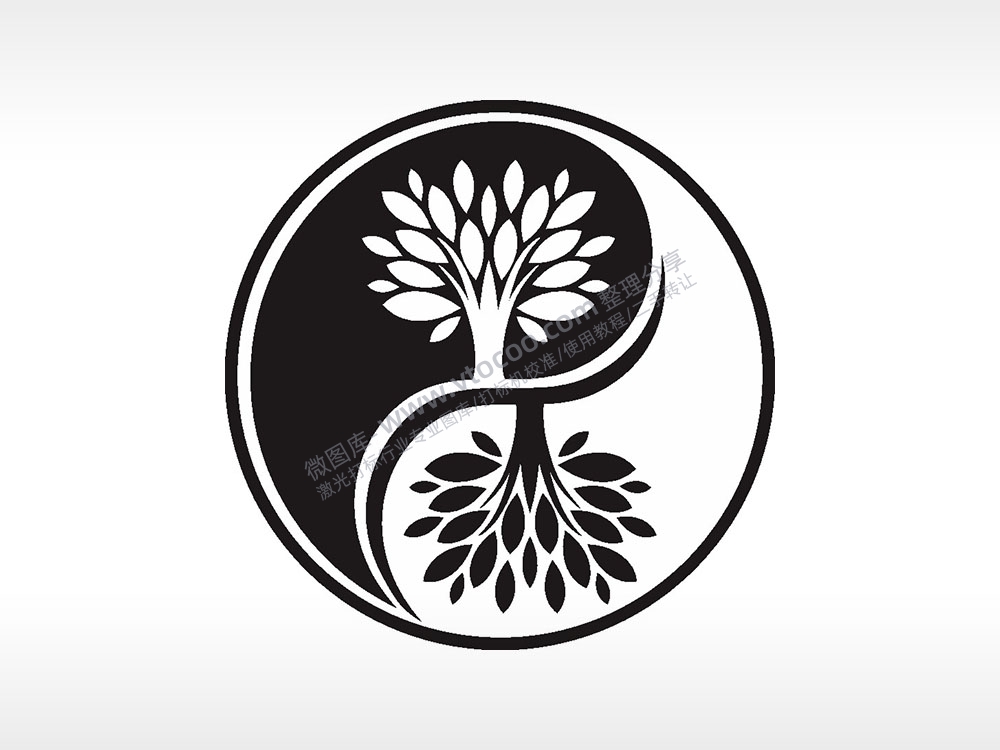 阴阳太极树游戏硬币园项链AI8.0格式激光打标文件通用矢量图