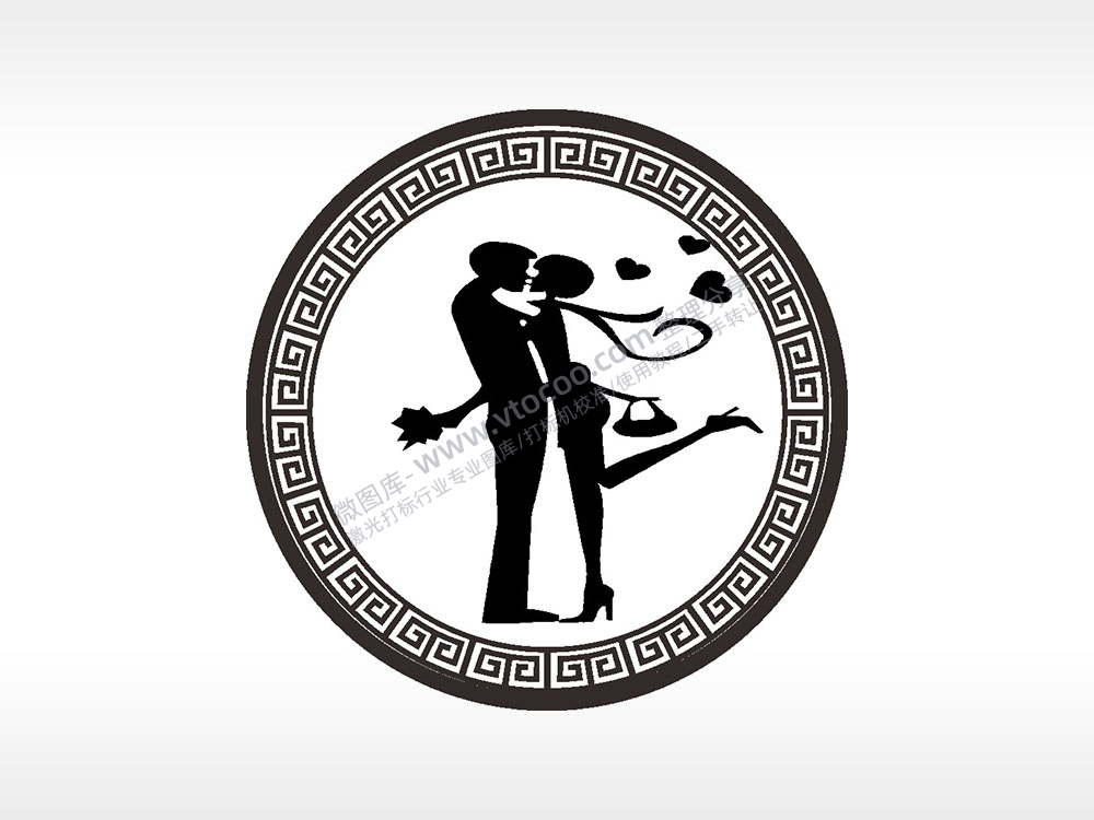 爱心情侣爱情游戏硬币园项链AI8.0格式激光打标文件通用矢量图